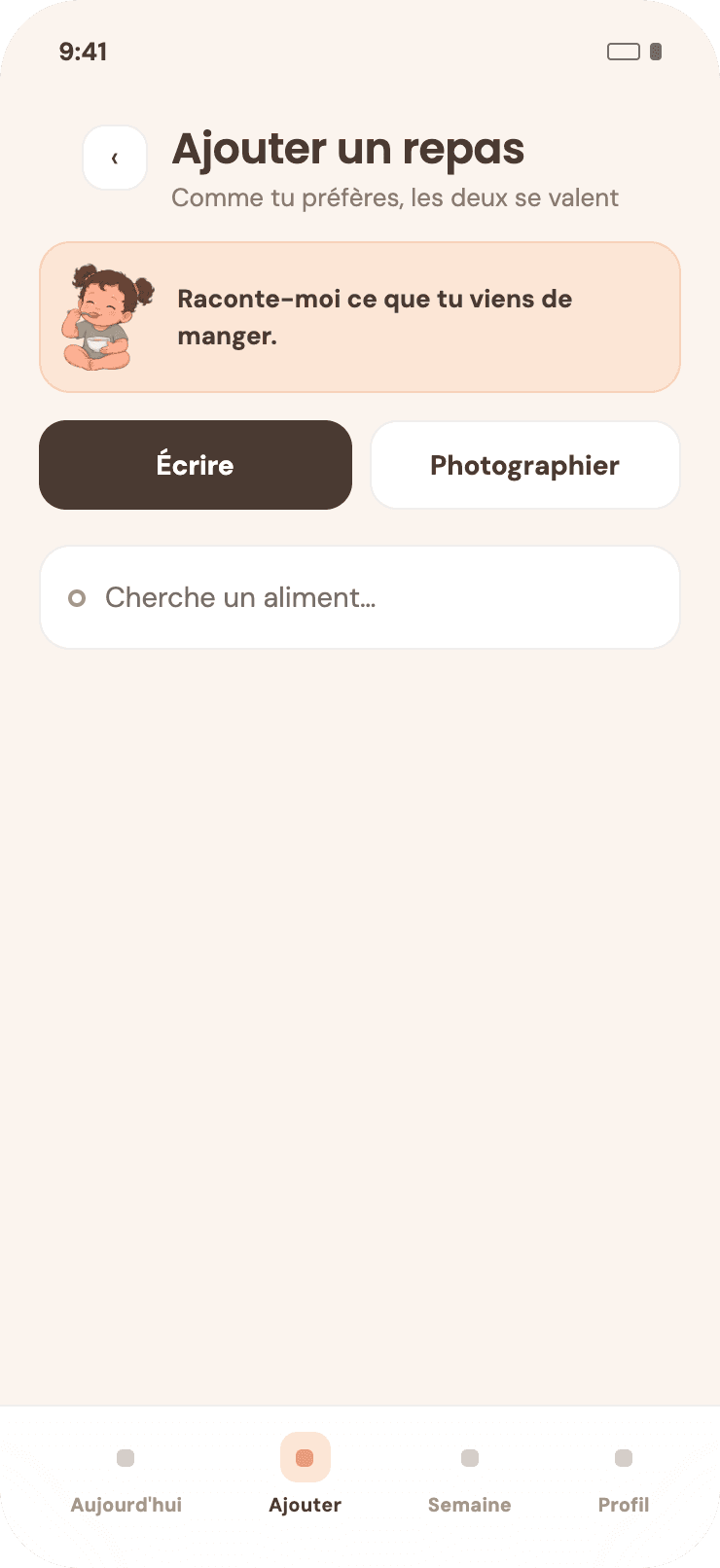 Ajout d'un repas dans Pitchoun, à partir d'une photo de l'assiette.